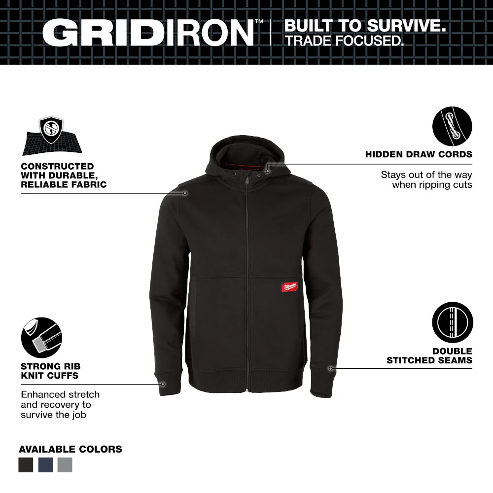 Milwaukee M250B GRIDIRON Full-Zip Hoodie - Black - Toolusup