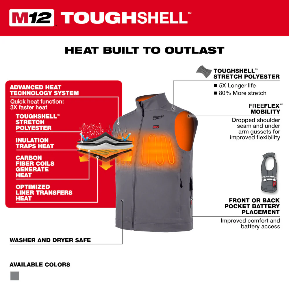 Milwaukee 304G-20 M12 Heated TOUGHSHELL Vest Gray (Vest Only) - Toolusup