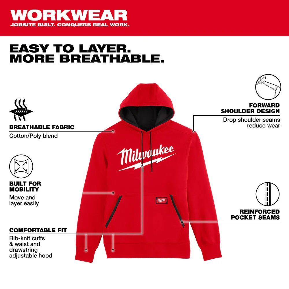 Milwaukee 352R Midweight Pullover Hoodie - Logo Red - Toolusup