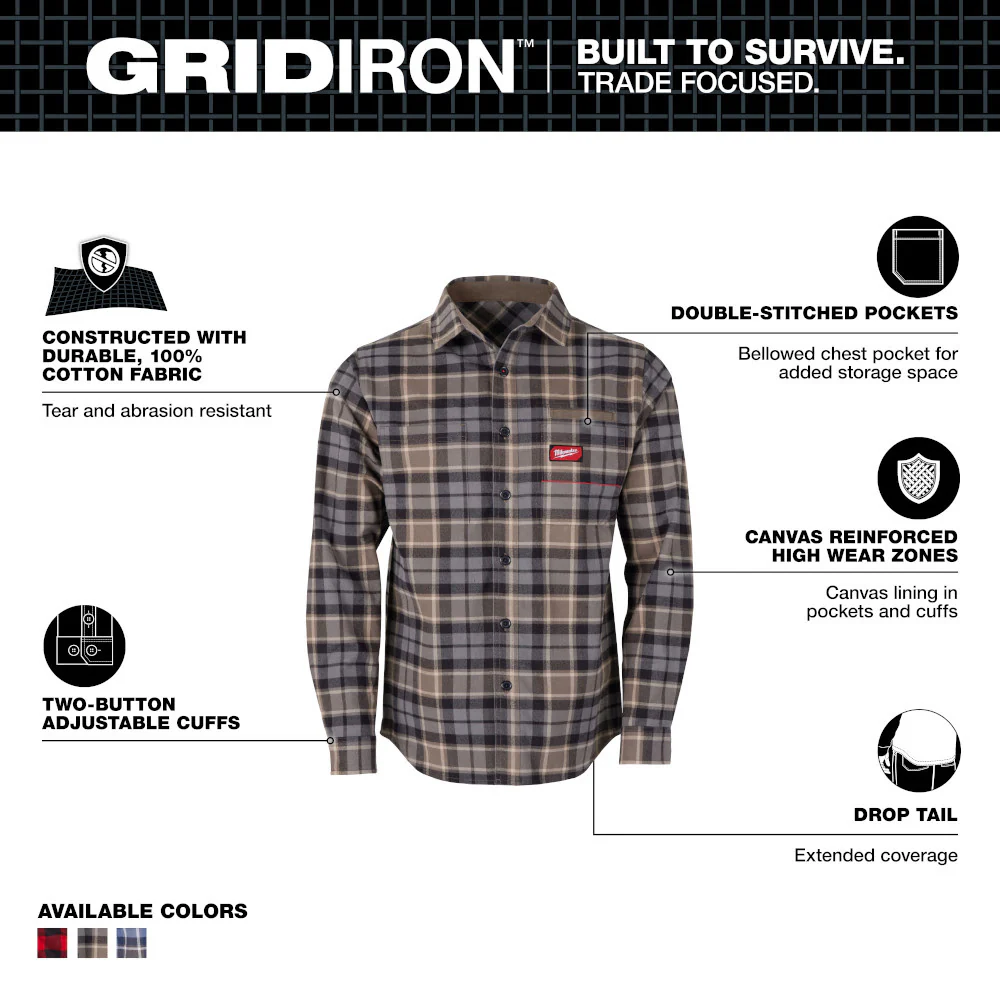 Milwaukee M551G GRIDIRON Flannel Shirt - Gray - Toolusup