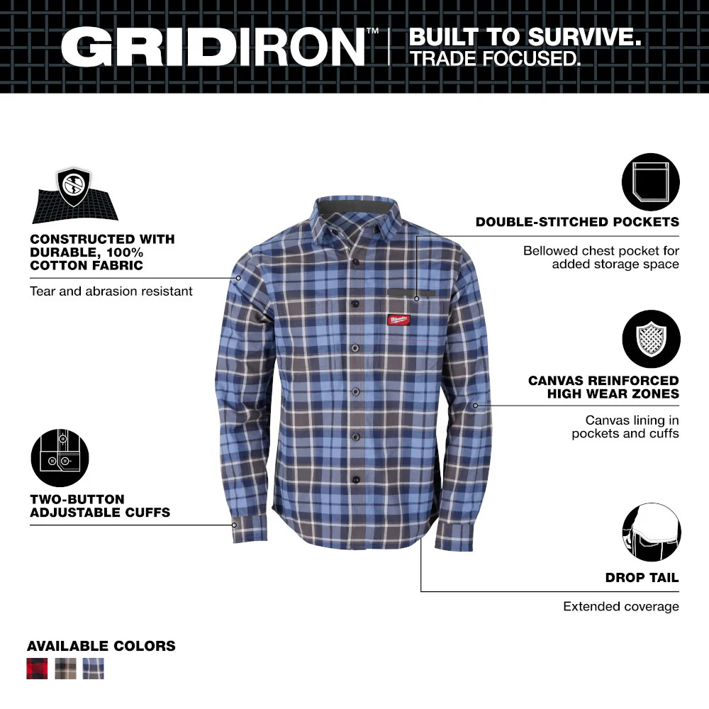 Milwaukee M551U GRIDIRON Flannel Shirt - Blue - Toolusup