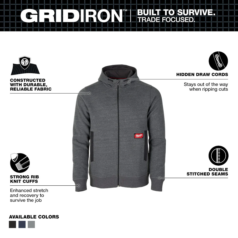 Milwaukee M250G GRIDIRON Full-Zip Hoodie - Gray - Toolusup