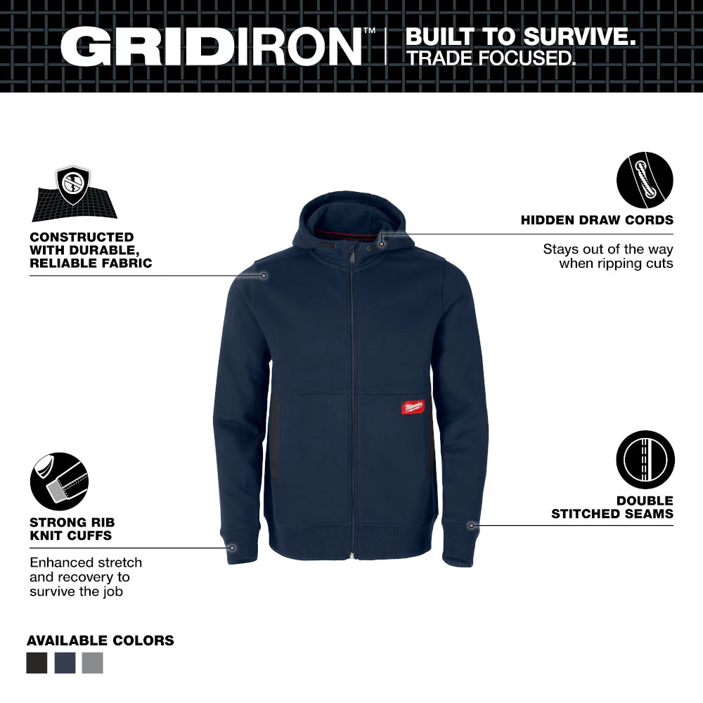 Milwaukee M250U GRIDIRON Full-Zip Hoodie - Navy - Toolusup