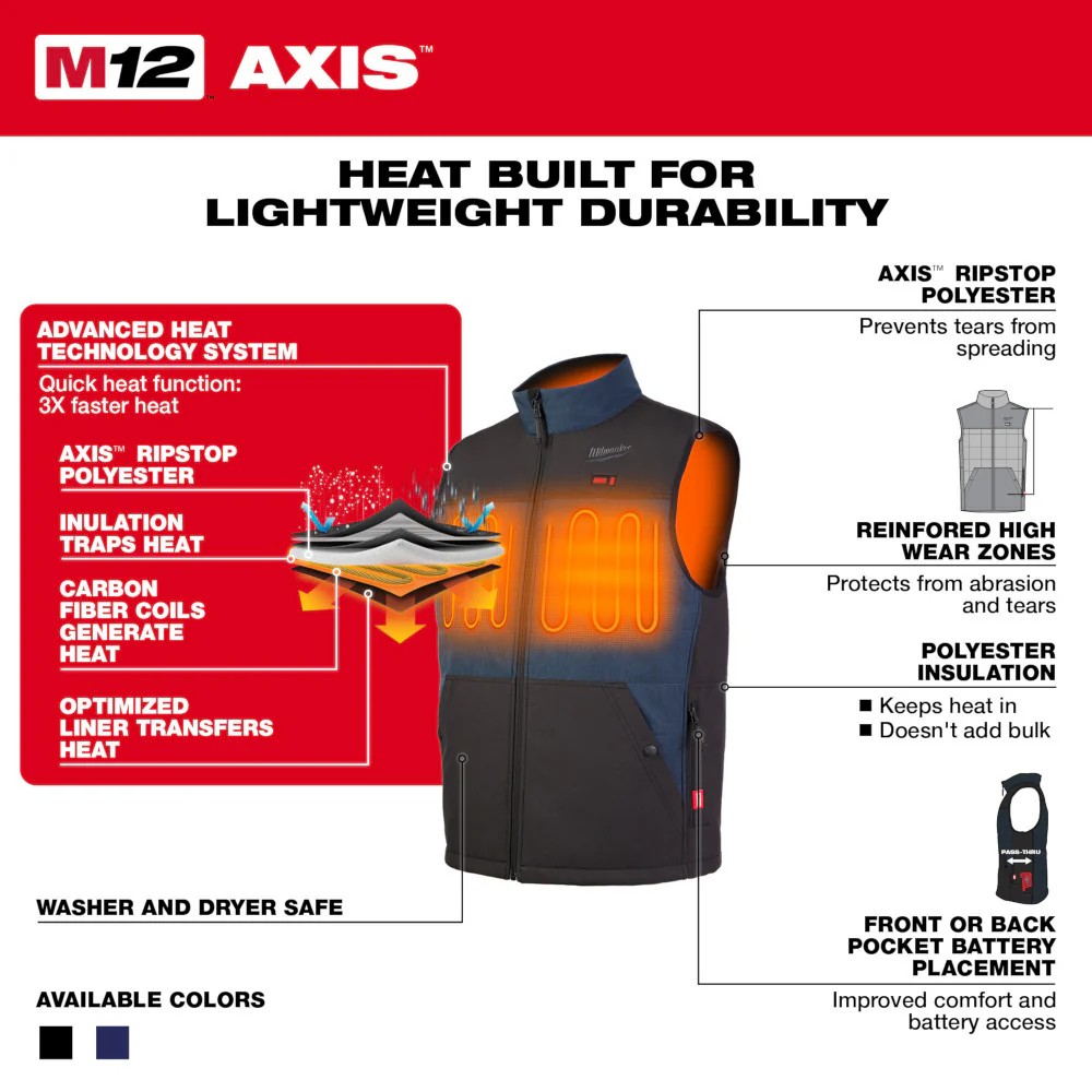 Milwaukee 305BL-20 M12 Heated AXIS Vest Blue (Vest Only) - Toolusup