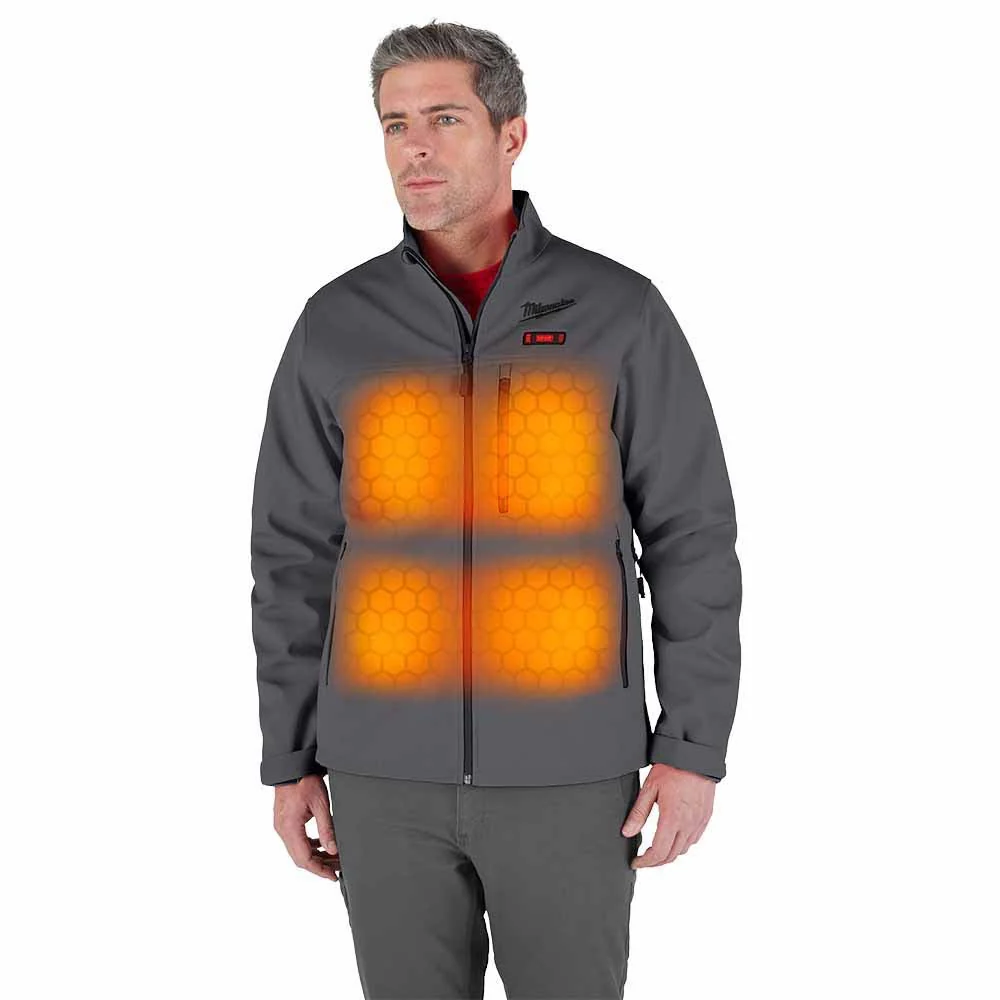 Milwaukee M100G-21 M12 Heated Gray Toughshell Jacket with (1) 3.0 Ah Battery and Charger - Toolusup