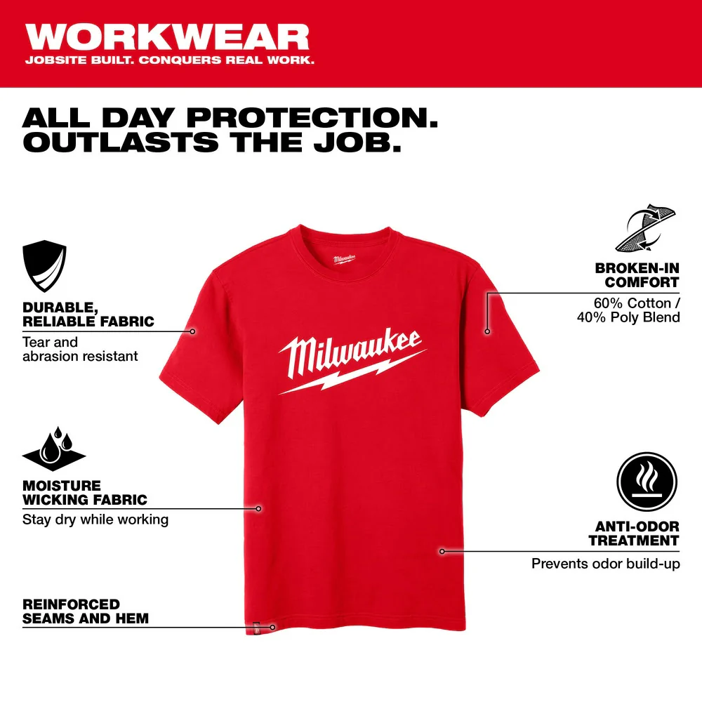 Milwaukee 607R Heavy Duty T-Shirt - Short Sleeve Logo Red - Toolusup