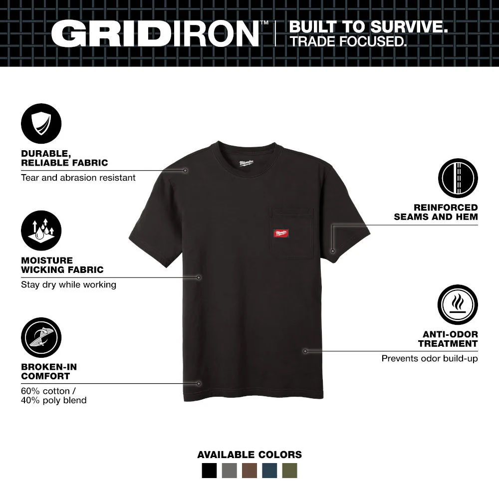 Milwaukee 605B GRIDIRON Pocket T-Shirt - Short Sleeve Black - Toolusup
