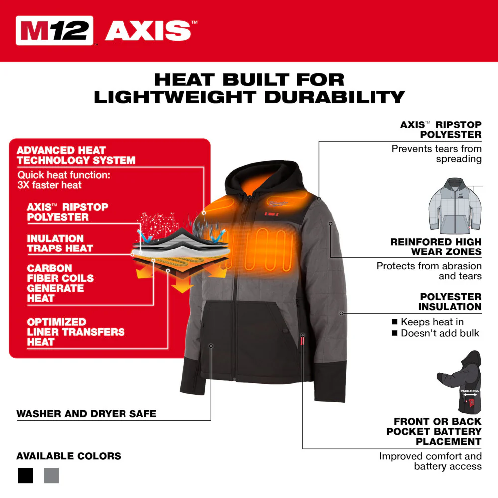 Milwaukee 205G-21 M12 Heated AXIS Hooded Jacket Kit Gray - Toolusup